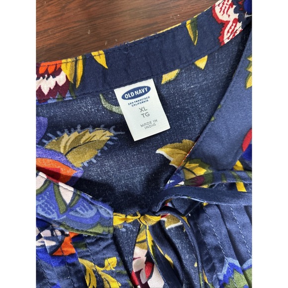 Old Navy Cottage Floral‎ Tunic Dress XL Blue Peasant Boho Flowy Long Sleeve - Picture 3 of 6